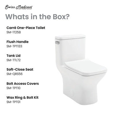 Carre One-Piece Square Toilet Left Side Flush Handle Toilet 1.28 gpf