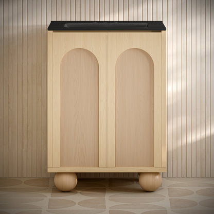 Plaisir II 24" Freestanding Bathroom Vanity in Natural Oak with Black 3-Hole Centerset Sink Top