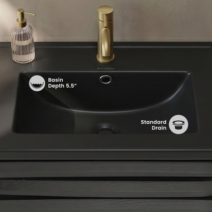 18" Ceramic Square Vanity Sink Top in Matte Black