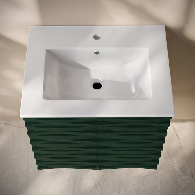 Cascade 24" Wall-Mounted Bathroom Vanity in Green Oak with Sink Top