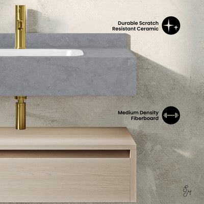 Avancer 36" Wall-Mounted Bathroom Vanity in White Oak with Charcoal Grey Sink Top