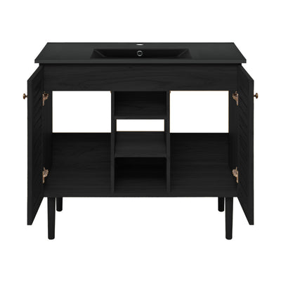 Bron 36" Freestanding Bathroom Vanity in Black Oak with Black Sink Top