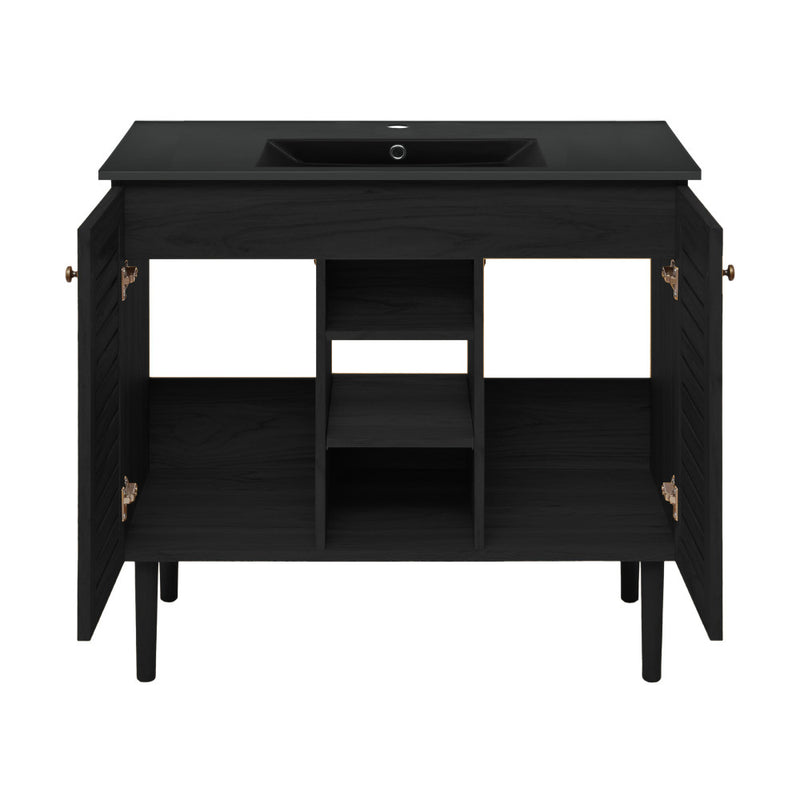 Bron 36" Freestanding Bathroom Vanity in Black Oak with Black Sink Top