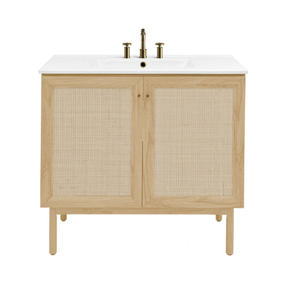 Classe 36" Freestanding Bathroom Vanity in Natural Oak with 3-Hole Widespread Sink Top