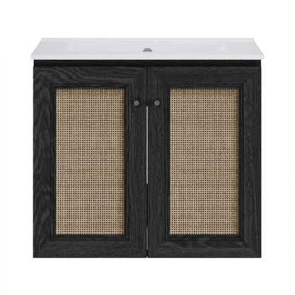 Classe 24" Wall-Mounted Bathroom Vanity in Black Oak with Centerset Faucet Holes Vanity Top