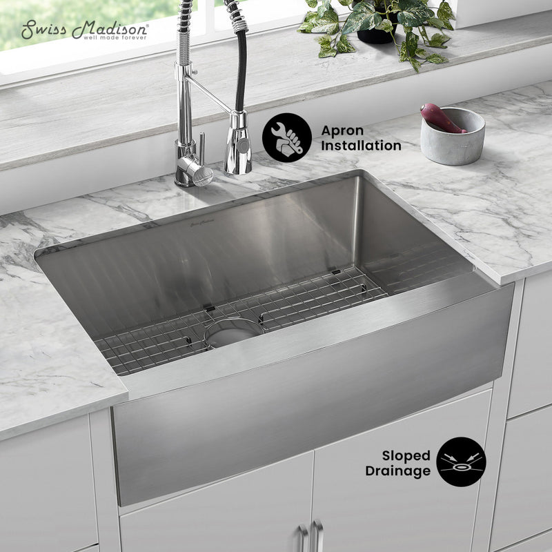 Tourner 30 x 21 Stainless Steel, Single Basin, Farmhouse Kitchen Sink with Apron