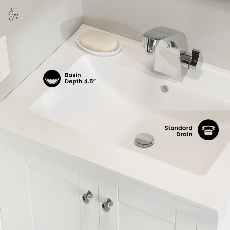 24" Ceramic Vanity Top with Single Faucet Hole