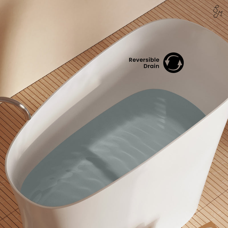 Cascade II 48" Single Slipper Japanese Soaking Freestanding Bathtub in Matte White, Stool Included