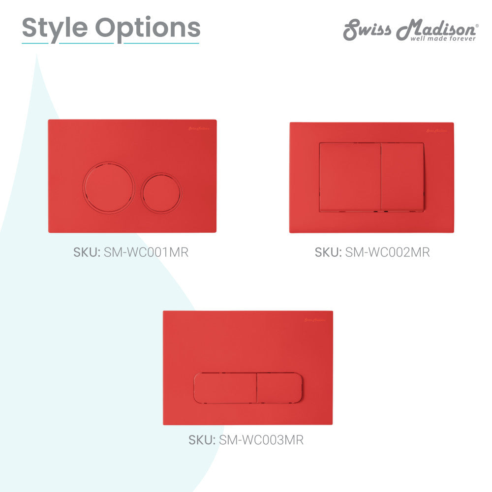 Carre Wall Mount Dual Flush Actuator Plate with Rectangle Push Buttons in Matte Red