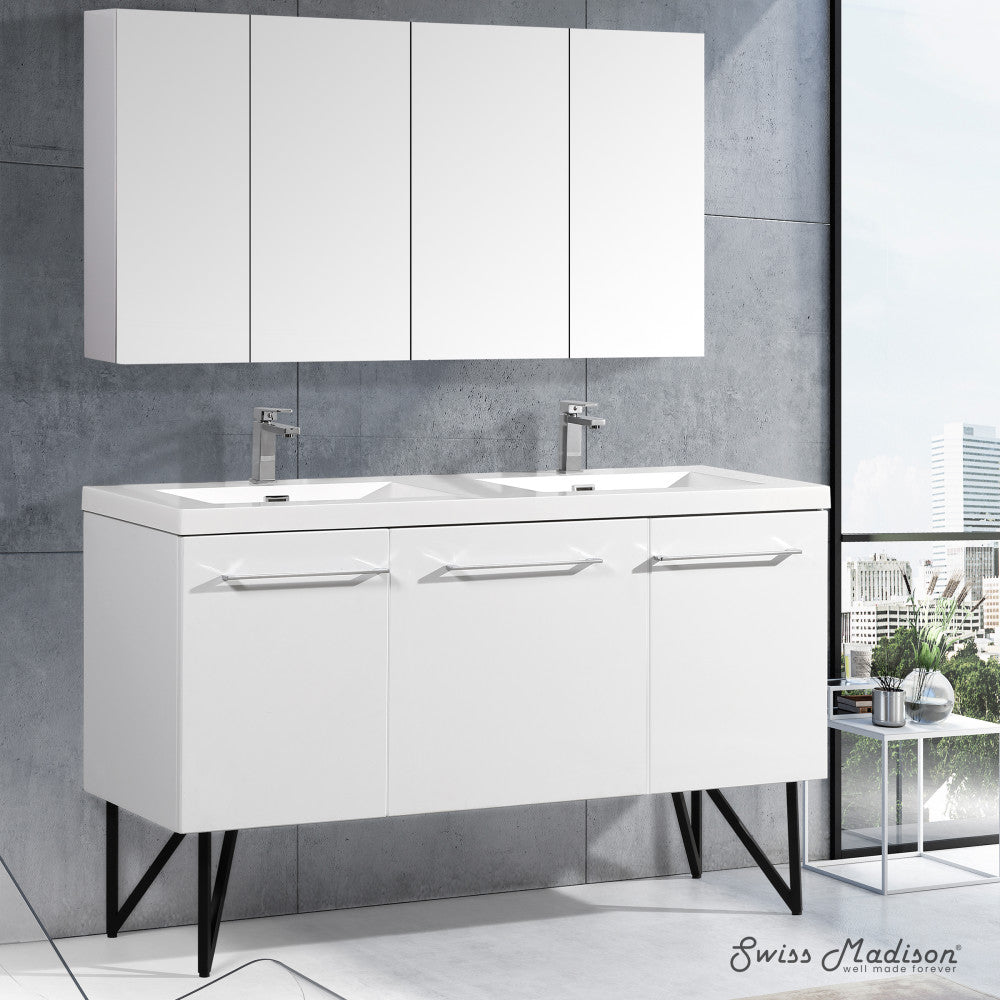 Annecy 60" Freestanding Bathroom Vanity in White with Sink Top