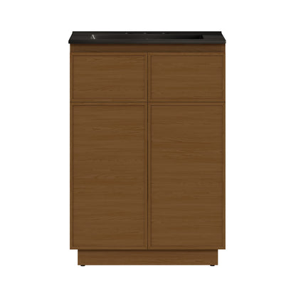 St. Tropez 24" Freestanding Bathroom Vanity in Brown Oak with Black 3-Hole Widespread Sink Top