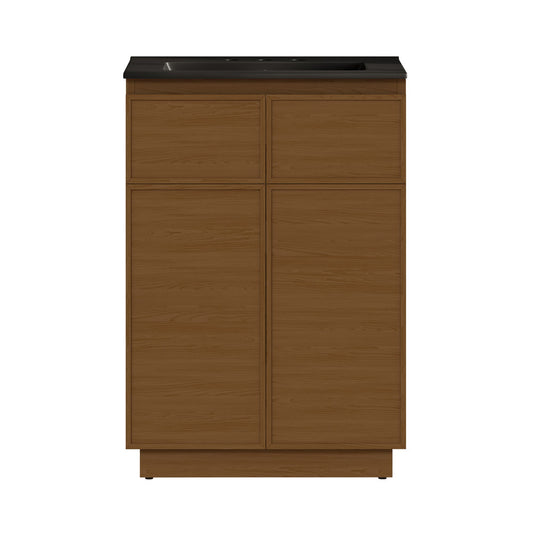 St. Tropez 24" Freestanding Bathroom Vanity in Brown Oak with Black 3-Hole Widespread Sink Top