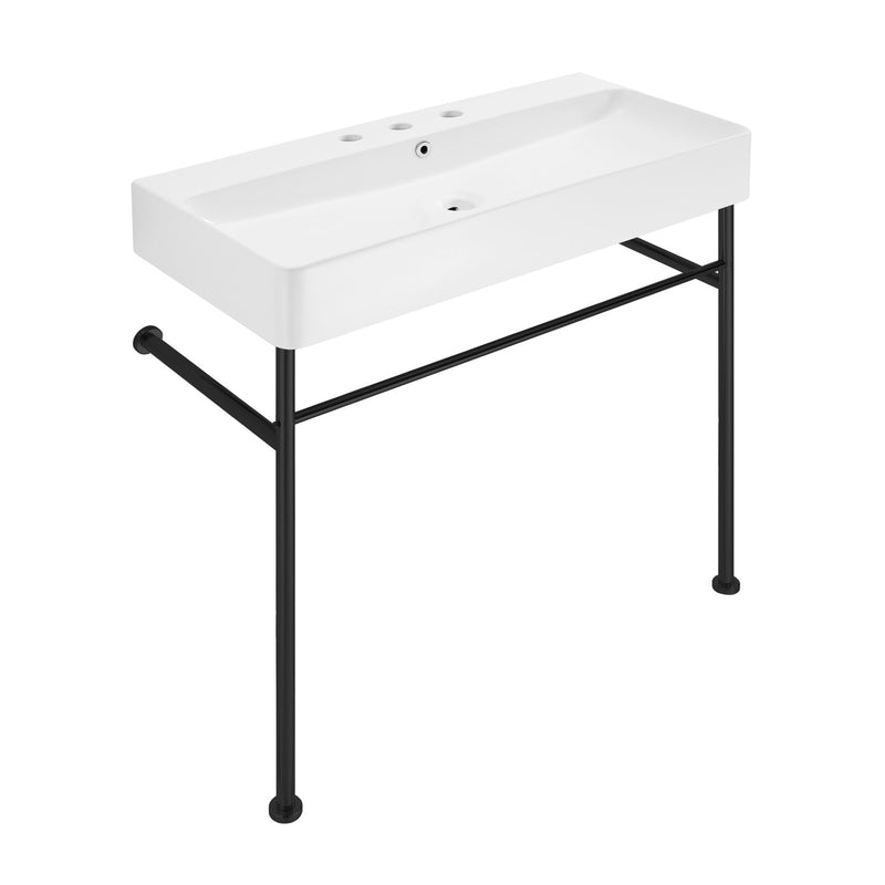 Carre 36" Console Sink White Basin Black Legs with 8" Widespread Holes