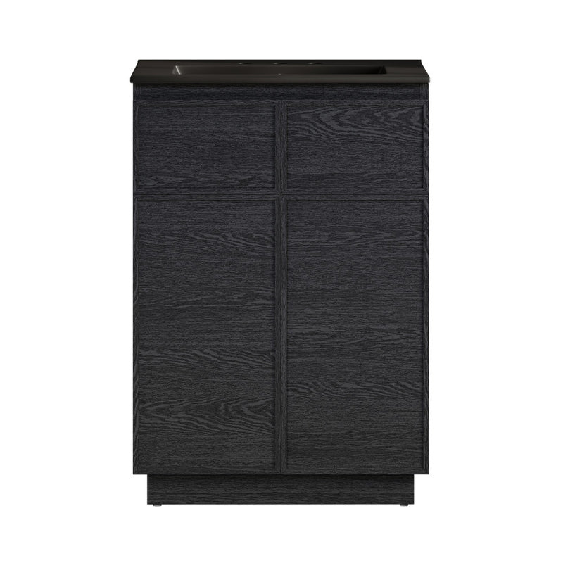 St. Tropez 24" Freestanding Bathroom Vanity in Black Oak with Black 3-Hole Widespread Sink Top