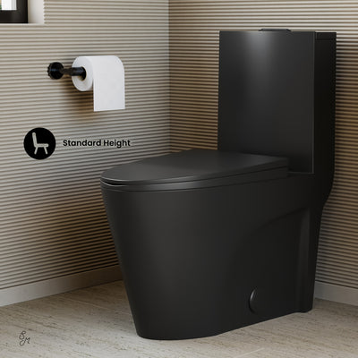 St. Tropez One Piece Elongated Toilet Dual Vortex™ Flush in Matte Black, Black Hardware 1.1/1.6 gpf