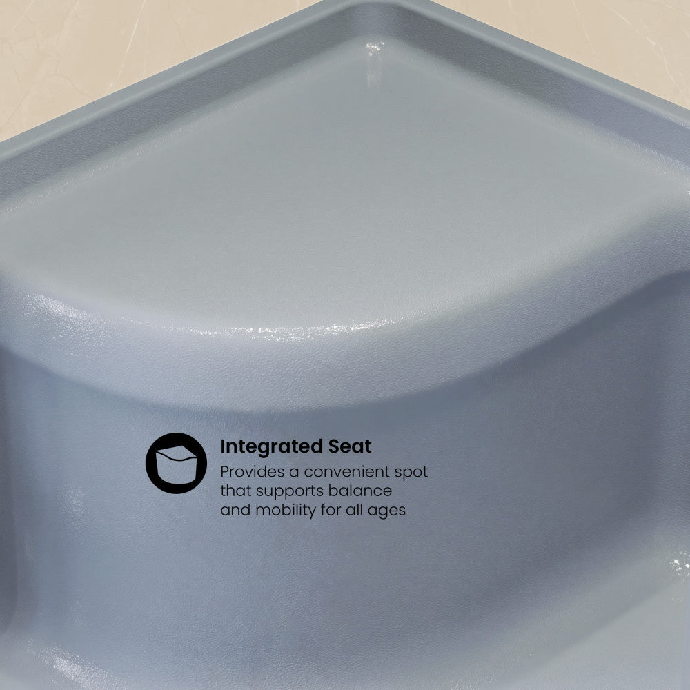Aquatique 60" x 32" Single Threshold Shower Base With Right Hand Drain and Integral Left Hand Seat in Gray