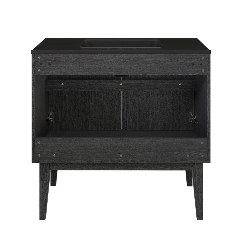 Bosse 36" Freestanding Bathroom Vanity in Black Oak with Black 3-Hole Widespread Sink Top