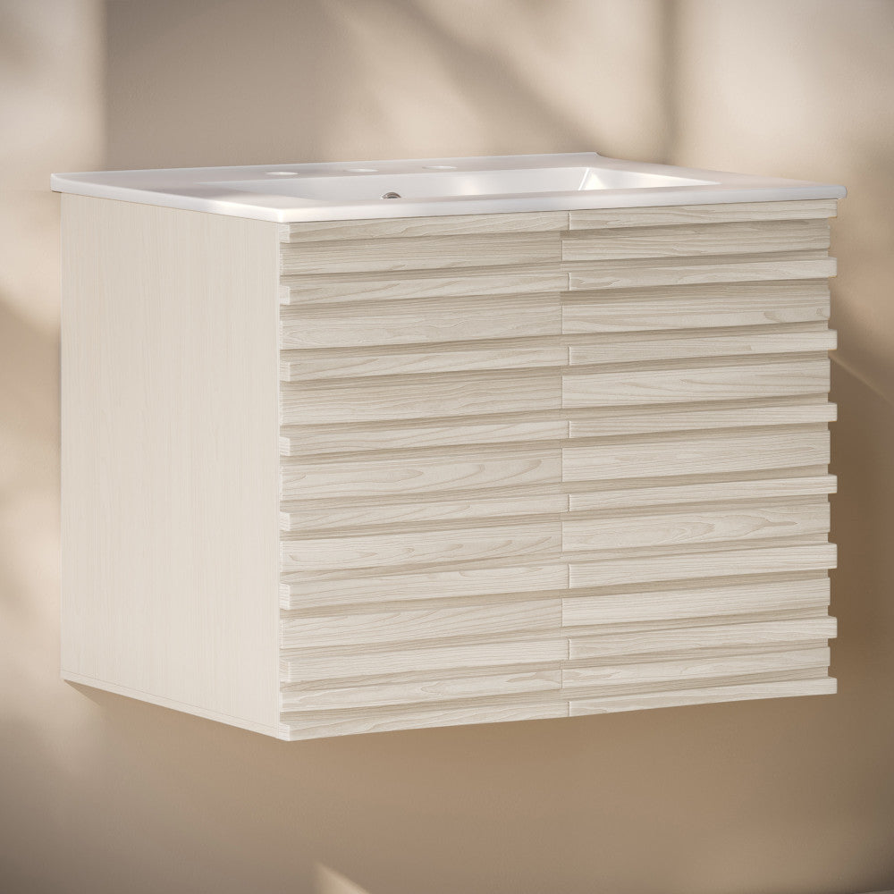 Cascade 30" Wall-Mounted Bathroom Vanity in White Oak with 3-Hole Widespread Sink Top