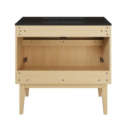 Bosse 36" Freestanding Bathroom Vanity in Natural Oak with Black 3-Hole Widespread Sink Top