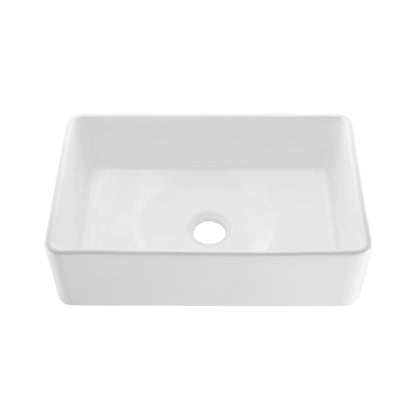 Elegance 30" x 20" Single Basin Fireclay Farmhouse Kitchen Sink in Glossy White with Stainless Steel Grid