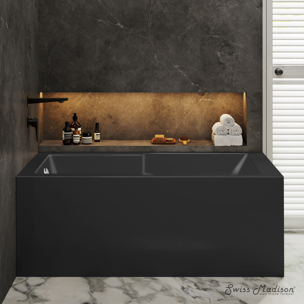 Voltaire 60 x 32 Left Drain Soaking Alcove Corner Apron Bathtub in Glossy Black