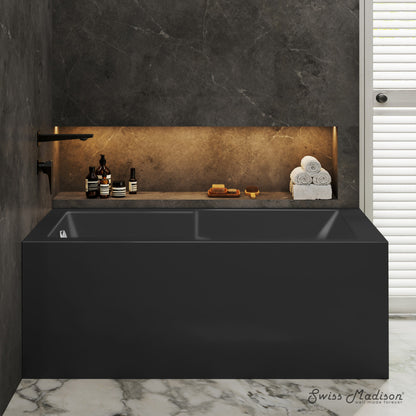 Voltaire 60 x 32 Left Drain Soaking Alcove Corner Apron Bathtub in Glossy Black