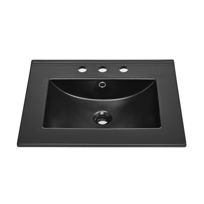 24" Ceramic Vanity Top with 8" Widespread Faucet Holes in Matte Black
