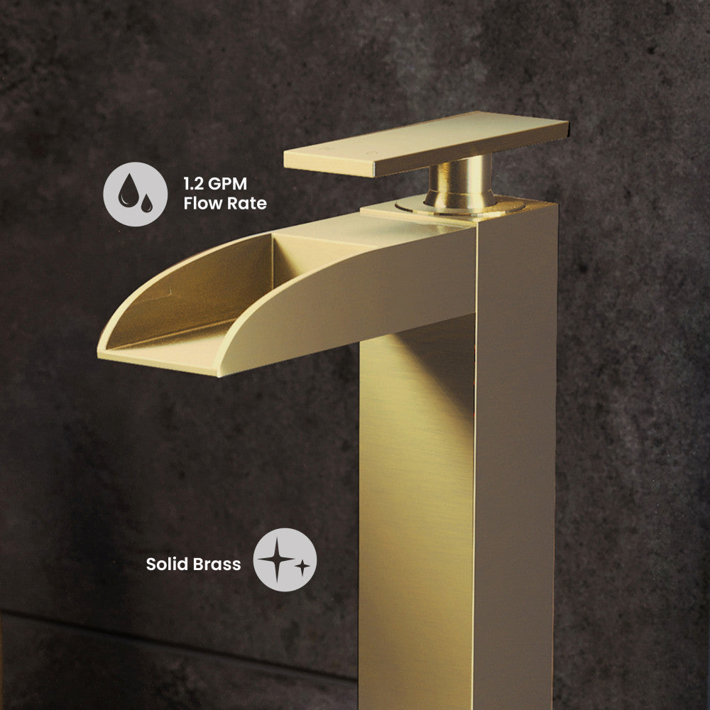 Concorde Single Hole, Single-Handle, High Arc Waterfall, Bathroom Faucet in Brushed Gold