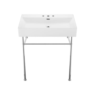 Claire 30" Console Sink White Basin Chrome Legs with 8" Widespread Holes