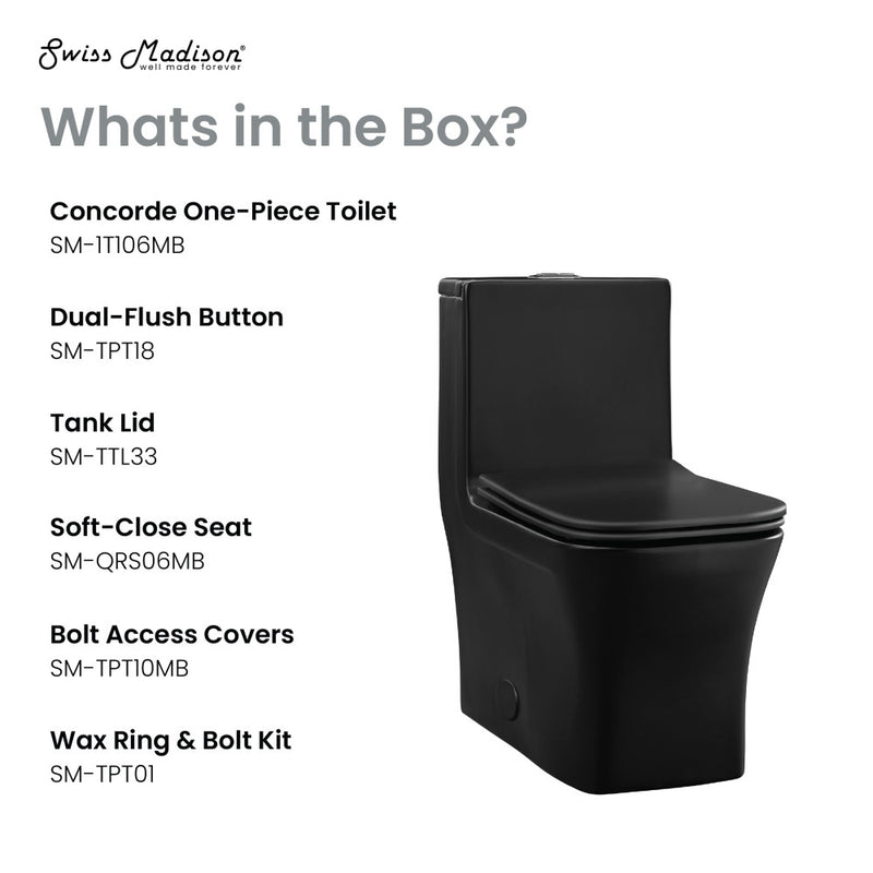 Concorde One-Piece 12" Rough-in 1.1/1.6 GPF Dual Top Flush Square Toilet in Matte Black