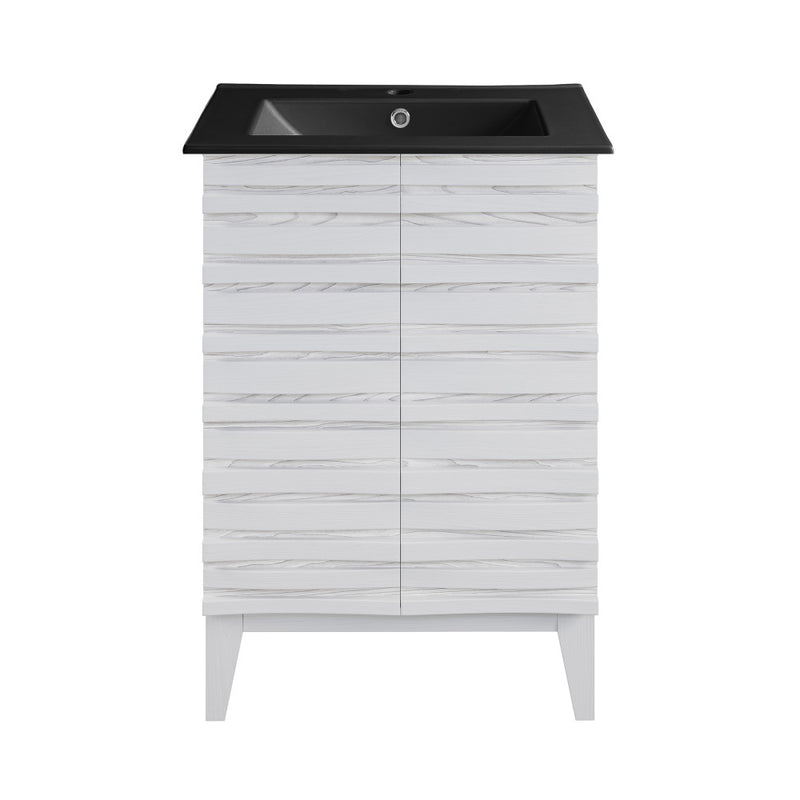 Cascade 24 in. White Oak Bathroom Vanity With Black Ceramic Sink Top