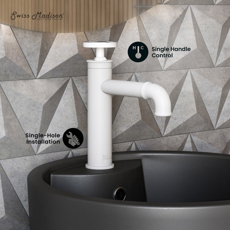Avallon Single Hole, Single-Handle Wheel, Bathroom Faucet in Matte White