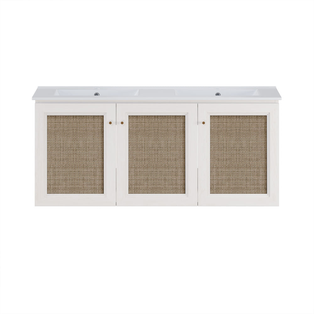 Classe 48" Wall-Mounted Bathroom Vanity in White Oak with Double Basin Vanity Top