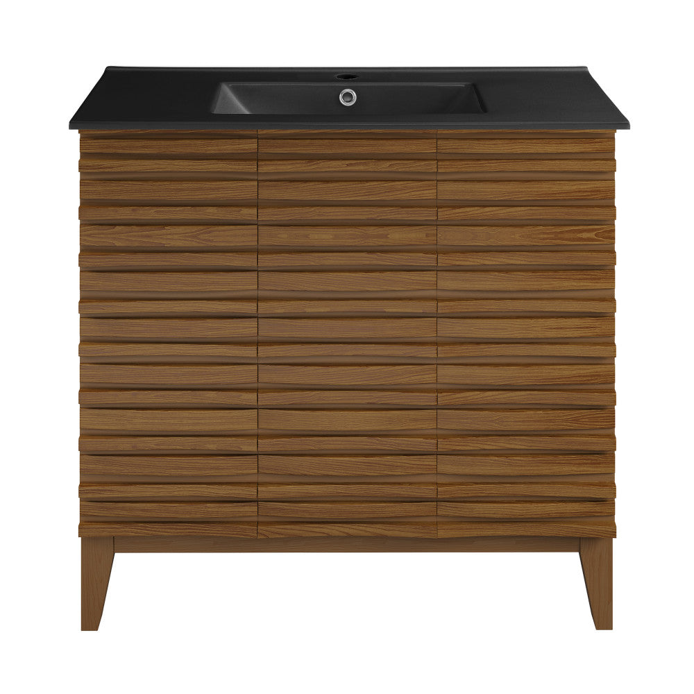 Cascade 36 in. Brown oak Bathroom Vanity With Black Ceramic Sink Top
