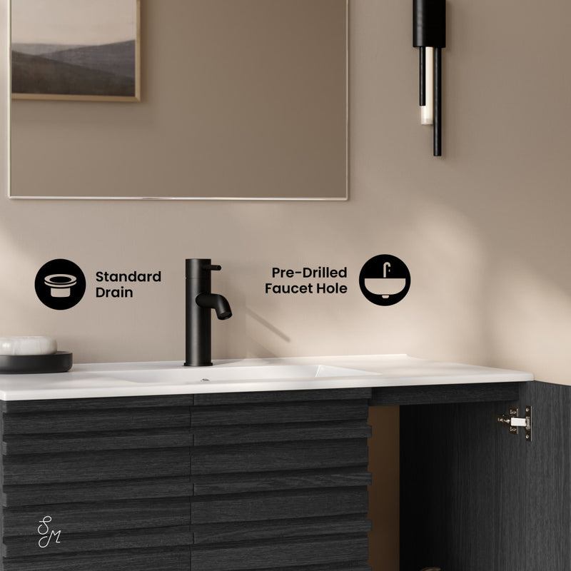 Cascade 36" Wall-Mounted Bathroom Vanity in Black Oak with Sink Top