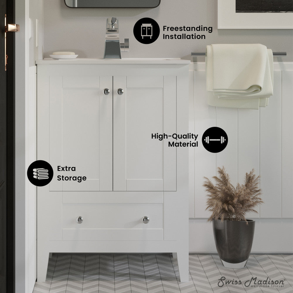 Cannes 24" Freestanding Bathroom Vanity in White with Sink Top