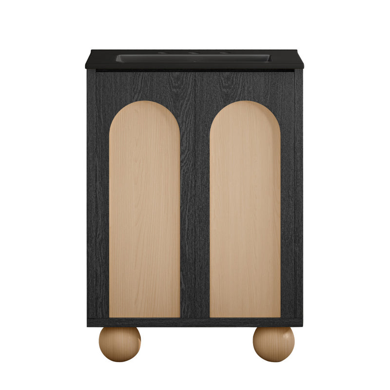 Plaisir II 24" Freestanding Bathroom Vanity in Black Oak with Black 3-Hole Widespread Sink Top