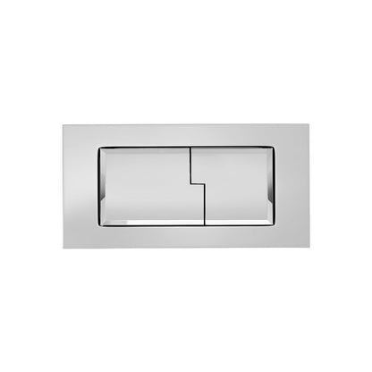 Dual flush push button plate in chrome with two rectangular buttons for toilet flush control.