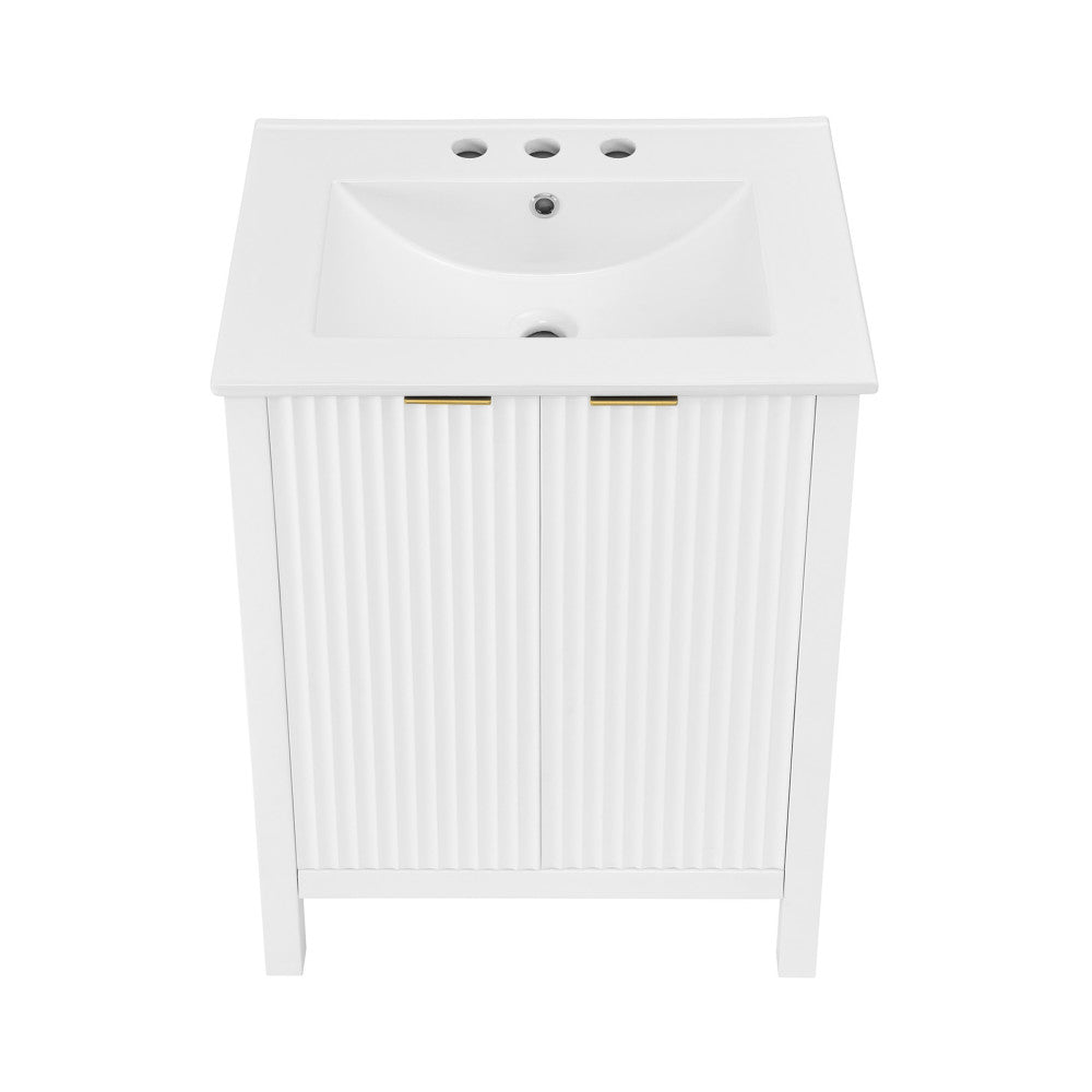 Bastille 24 in. White Bathroom Vanity With White, 3-Hole Ceramic Sink Top