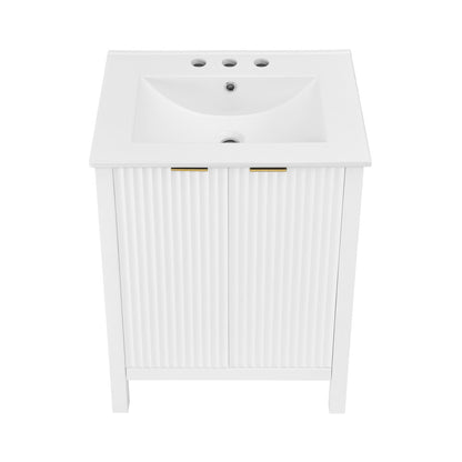 Bastille 24 in. White Bathroom Vanity With White, 3-Hole Ceramic Sink Top