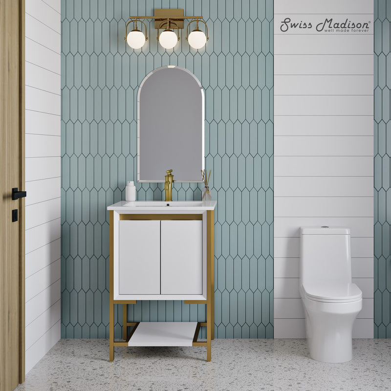 Marseille 24" Bathroom Vanity in White and Brushed Gold