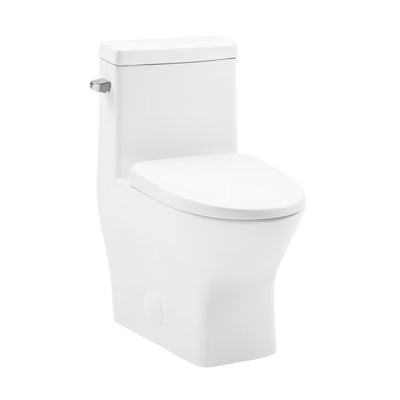 Sublime II One-Piece 12" Rough-in 1.28 GPF Left Flush Round Compact Toilet in Glossy White