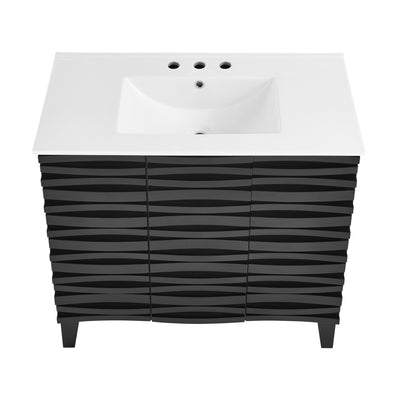 Cascade 36 in. Black Oak Bathroom Vanity With White, 3-Hole Ceramic Sink Top