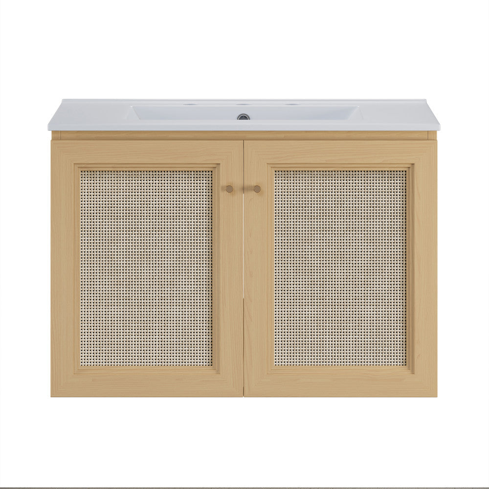 Classe 30" Wall-Mounted Bathroom Vanity in Natural Oak with Widespread Faucet Holes Vanity Top