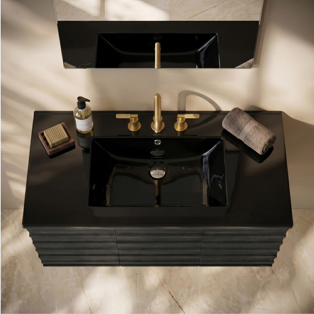36" 3-Hole Widespread Vanity Sink Top in Glossy Black