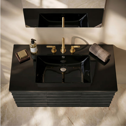 36" 3-Hole Widespread Vanity Sink Top in Glossy Black