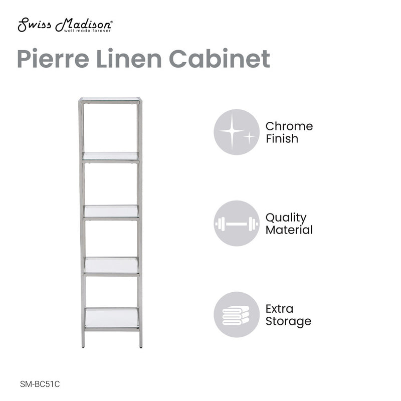 Pierre 16"x65"x14" Freestanding Linen Cabinet in Chrome