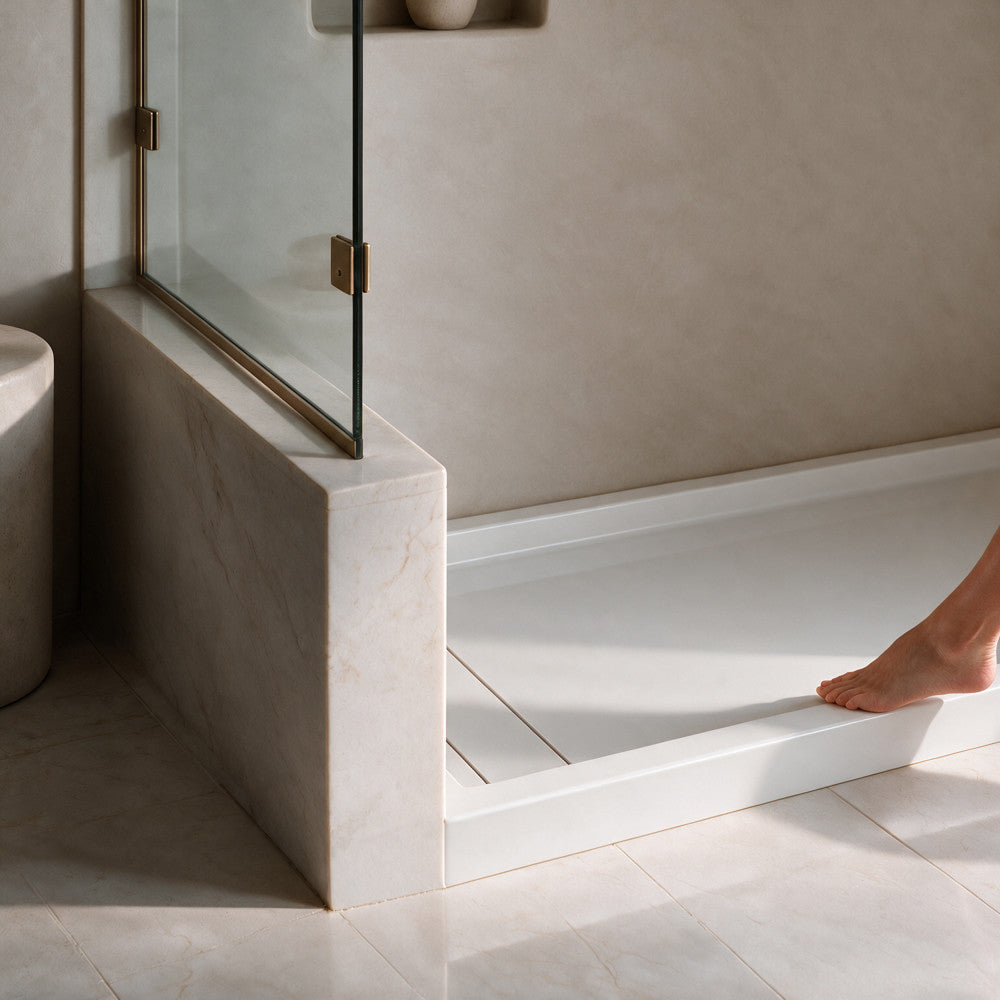 Marquette 48 x 32 Shower Pan Base with Reversible Drain in Glossy White