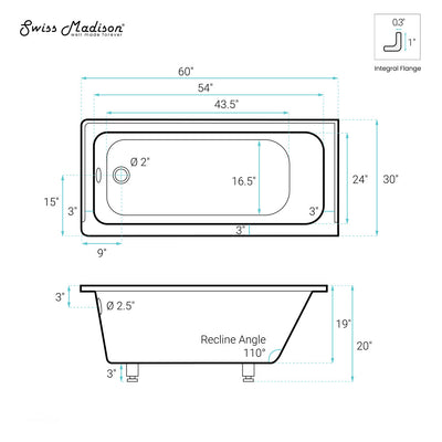 Voltaire 60" x 30" Left-Hand Drain Alcove Bathtub