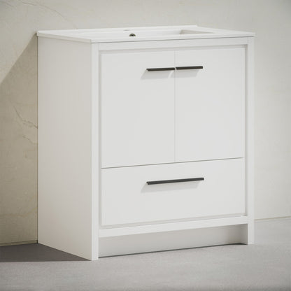 Virage 30" Freestanding Bathroom Vanity in White with Sink Top
